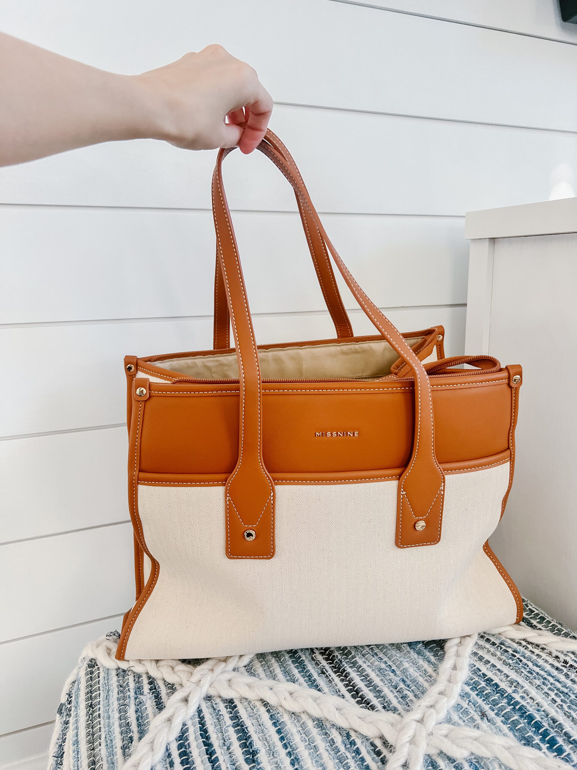 a amazon affordable fashion bag purse tote for work that is leather and beige