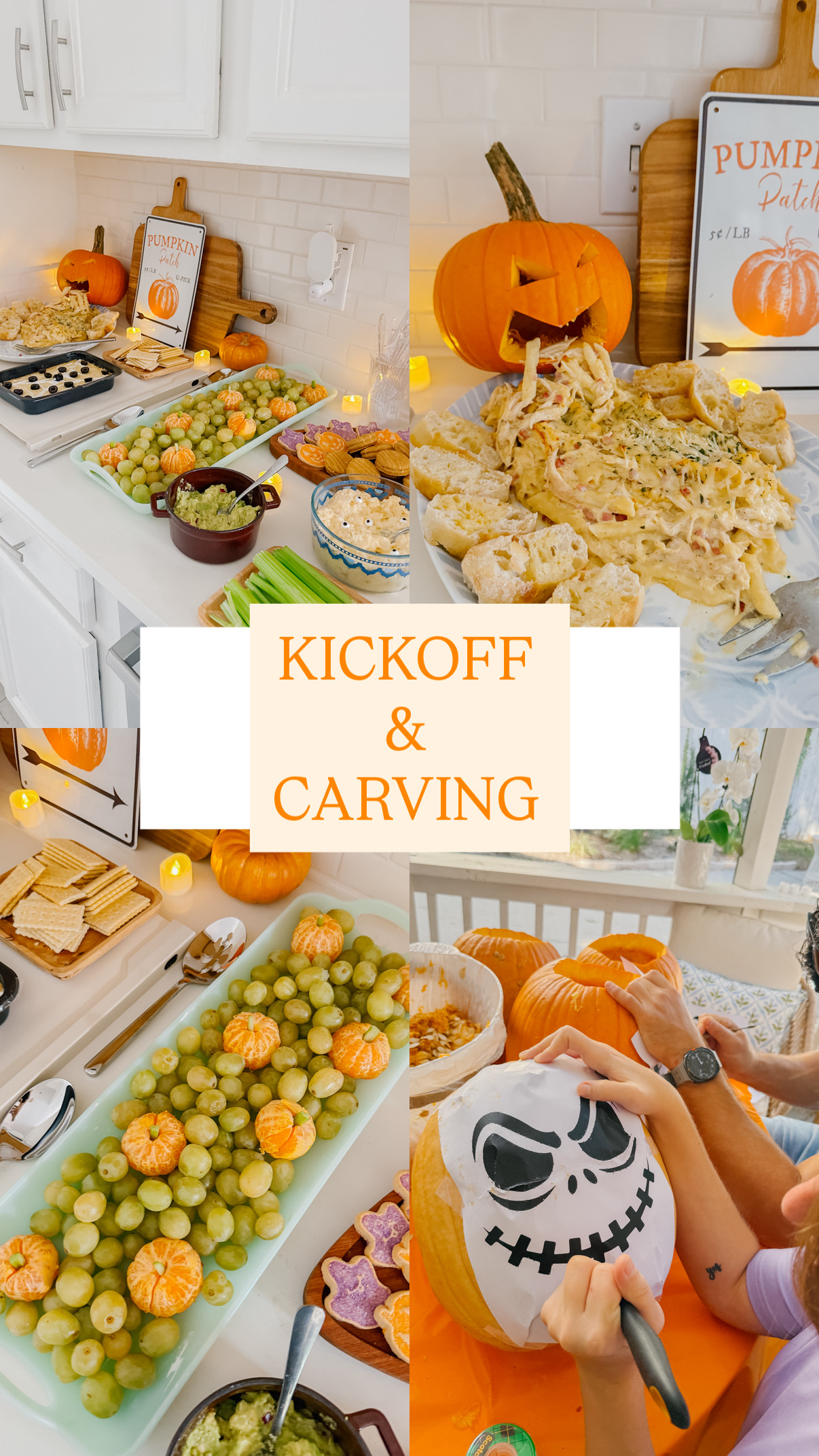 kickoff and carving halloween party food platter and decor layour